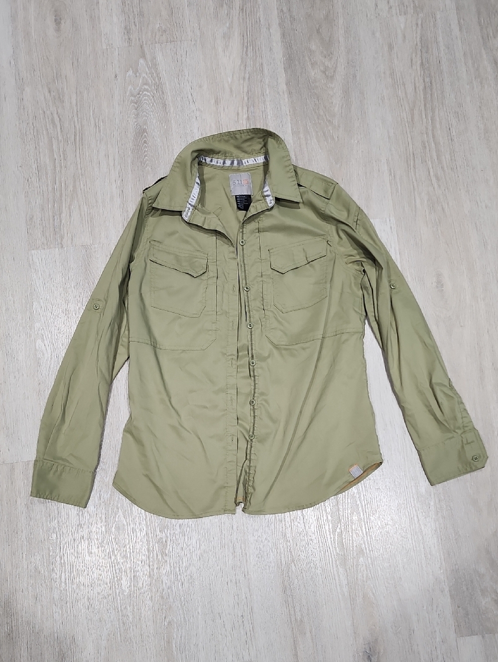 5.11 Tactical Light Olive Button-Down Shirt with Dual Chest Pockets Medium